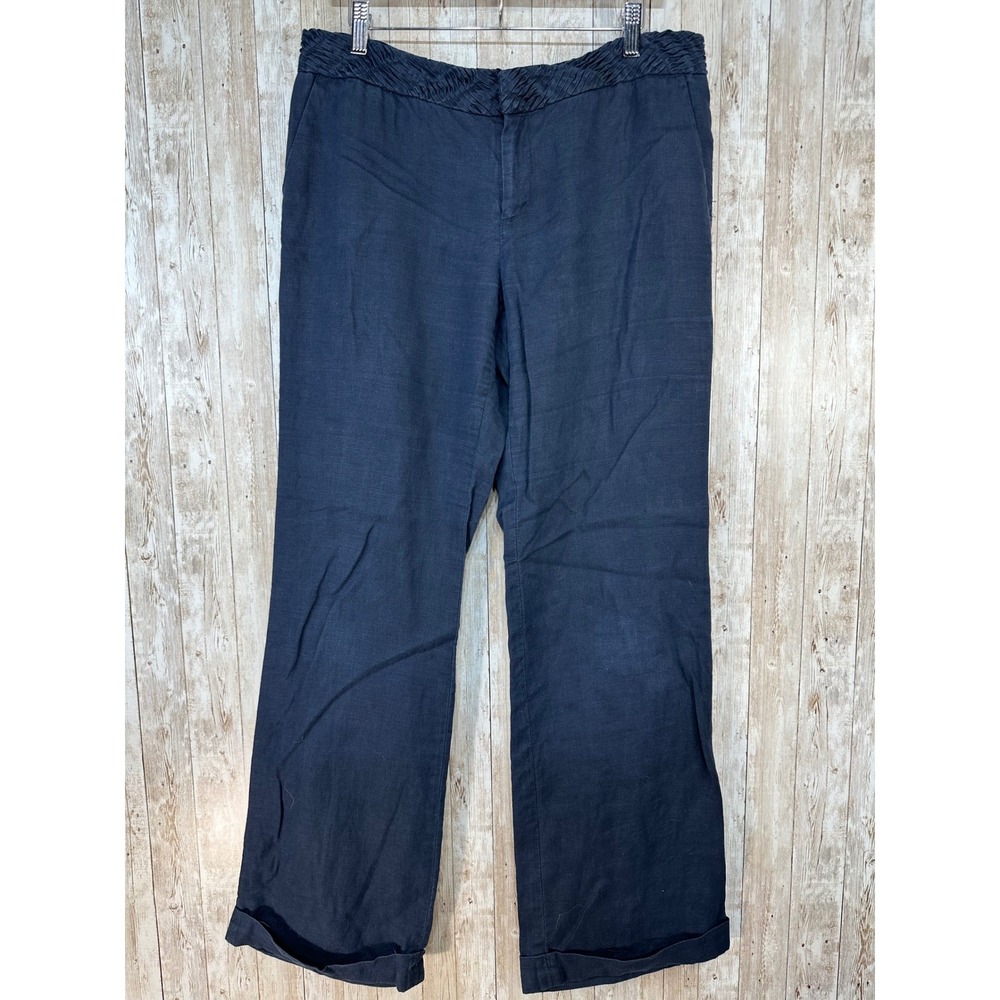 Banana Republic Martin Fit Womens Navy‎ Blue Linen Cuffed Straight Leg Pants